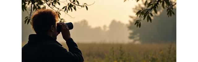 Birdwatcher observing birds respectfully from a distance